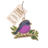 Wooden Decoration - Pink Robin