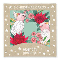 Boxed Christmas Cards (Square) - Pink Cockatoo Wreath